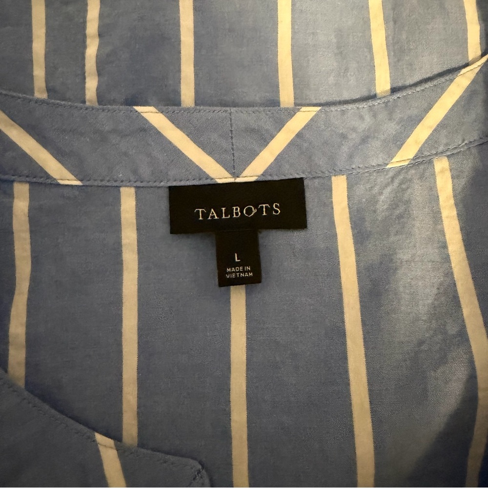 Talbots Blue Fancy Stripe Tie Sleeve Top - Picture 8 of 9